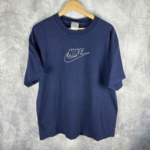 Nike Mens XL Navy Blue Embroidered Center Swoosh Logo Short Sleeve T-Shirt Y2K